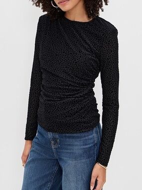 Ramy Brook Larry Top Black Velvet Polka Dot Long Sleeve Blouse